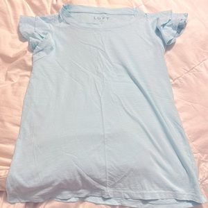 Loft - Baby Blue S/S Ruffled Scoop Neck Top - Small